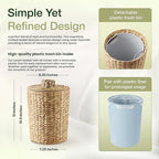 Tidita 2 Gallons Wicker Waste Basket - Water Hyacinth Bathroom Garbage Can with a Lid - Bathroom Trash Can Boho Style - Wicker Trash Can with Lid for Household, Kitchen - Removable Liner, Iron Frame