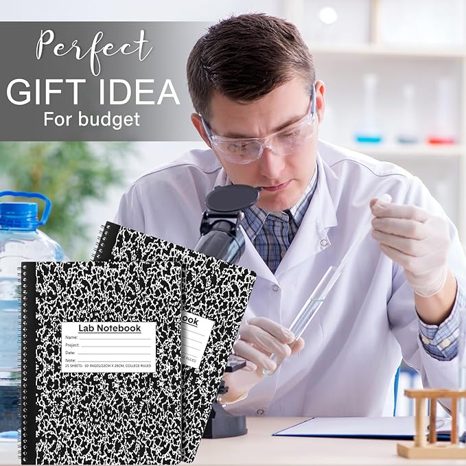 Affrolling 1 Pack Carbonless Lab Notebook Carbon Copy 8.5'' x 11'' 25 Sets of Pages 50 Pages Total Laboratory Engineering Chemistry Computation Notebook Science Grid Coil Binding(Black and White)