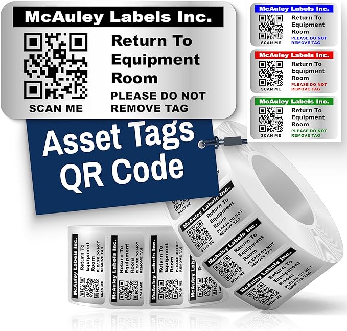 McAuley Labels Custom QR Code Stickers - Numbered, Permanent, Adhesive Asset Tags for Equipment - Metalized Silver Polyester - 1.5x0.75 Inches