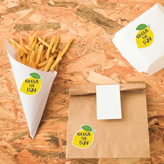Bttwkco 500pcs Cute Lemon Stickers Roll, Lemonade Stickers for Cups, Lemon Party Supplies Squeeze The Day, Handmade Just for You, Happy Mail