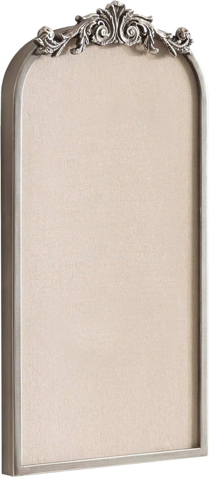 Kate and Laurel Arendahl Arch Pinboard; 13 x 25; Silver; Framed Arched Ornate Vintage Cork Board for Use as Motivational Vision Board or Wall Organizer