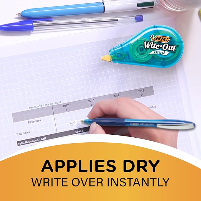 BIC Wite-Out Brand Mini Correction Tape, 16.4 Feet, 12-Count Pack of White Correction Tape, Compact Tape Office or School Supplies