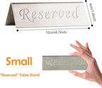 Reserved Sign - Brushed Stainless Steel Free Standing Table Top Compliance Sign - Double Sided - 4.7 By 1.6 Inch - Set of 2 - Silver