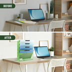 EASEPRES 6 Tier Mesh Hanging Wall File Organizer, Desk Vertical Mail Paper Document Folder Holder Rack with Bottom Tray and Nametag Label for Office Home School, Green