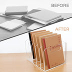 AIMOLLY Clear Acrylic Organizers - 5 Vertical Compartments Acrylic Folder Organizer & File Organizer, Desk Document Storage Bins for Magazines, Binders - Multipurpose Home Office Desk Organizer