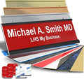 Custom Name Plate with Choice of Mounting for Walls, Doors, Desk Holders, Cubicles, Hanging and More - Personalized Red Plastic White Letters - USA Made 2x8 - B7