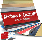 Custom Name Plate with Choice of Mounting for Walls, Doors, Cubicles, Hanging and More - Personalized Red Plastic White Letters - USA Made 2x12 - B7