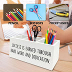 QZQE Motivational Gifts Pen Pencil Holder Organizer for Desk, Success Is Earned Through Hard Work and Dedication Inspirational Wooden Box Signs Decorations for Home Office Desk Tabletop