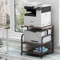 Fannova 23.6" Deep Extra Large Printer Stand, 3 Tier Printer Table with Adjustable Storage Shelf, Rolling Printer Cart with Industrial Wheels for Home Office, Rustic Brown