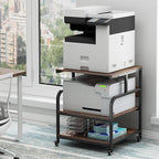 Fannova 23.6" Deep Extra Large Printer Stand, 3 Tier Printer Table with Adjustable Storage Shelf, Rolling Printer Cart with Industrial Wheels for Home Office, Rustic Brown