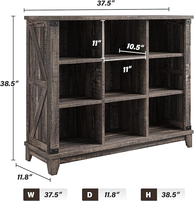 EnHomee 9 Cube Storage Organizer and Shelves, Cubby Storage Organizer, Bookshelves with Storage for Home and Bedroom, Black Oak