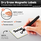 Attractivia Dry Erase Magnetic Labels 3.7 x 2.8 in, Pattern Borders, Medium Dry Erase Magnets, 20-Pack, Colored Erasable Write-On All-Purpose Labels, for Office, Education, Home, Whiteboard
