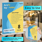 Argvey 8 Pack Acrylic Sign Holder 8.5 x 11 Vertical, Clear T Shape Table Menu Display Stand, Multi-function Plastic Double-Sided Paper Picture Frames Flyer Document Holder for Displaying