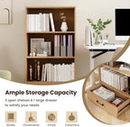 Tangkula 3 Tier Bookcase with Drawer, 42.5”Tall Freestanding Bookshelf with 3 Open Shelves & 1 Drawer, Anti-toppling Devices, Modern Display Storage Organizer for Home Office (Natural, 42.5" H)