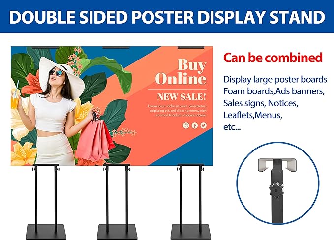 VAIIGO Pedestal Poster Sign Stand for Double Sided Display, Adjustable Poster Board Stand Height Up to 80", Heavy Duty Floor Standing Sign Holder for Board, Foam, Banner Display Stand, Black 1Pack