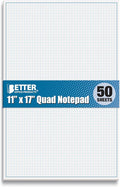 Graph Paper Pad, 17" x 11", 50 Sheets, Blue Line Border, Blueprint Paper, Double Sided, White, 4x4 Blue Quad Rule, Easy Tear Sheets, Grid Paper, Graph Paper by Better Office Products