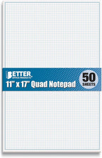 Graph Paper Pad, 17" x 11", 50 Sheets, Blue Line Border, Blueprint Paper, Double Sided, White, 4x4 Blue Quad Rule, Easy Tear Sheets, Grid Paper, Graph Paper by Better Office Products