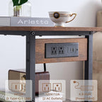 Lerliuo 3-Tier Printer Stand with Charging Station, Industrial Mobile Printer Table with Storage Shelf and Steel Frame, Rolling Printer Cart Holder with Lockable Wheels for Home, Office (Brown)