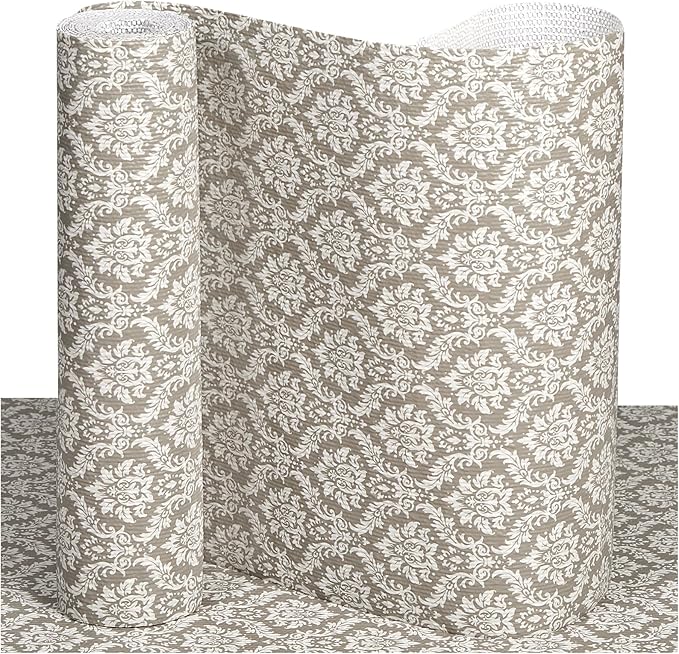ALIUNI Drawer and Shelf Liner, Non-Slip Kitchen Cabinet Liners Non-Adhesive Thick Strong Grip Waterproof Washable Mats Protect Dresser Shelves Cupboard Bathroom Cabinets, Boho: Beige, 18 in X 20 FT