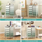 LDAILY 15 Drawer Rolling Storage Cart, Rolling Cart with Drawers for Classroom, Art Supply Craft Organizer on Wheel with Metal Frame & Handles for Home Office School (Gradient Green, 15 Drawer)