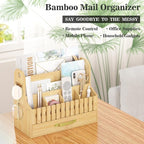 Bamboo Mail Organizer Countertop with Drawers, Wood Desk File Organizer Desktop Paper Organization Storage Bill & Letter Sorter Holder for School Home Office Supplies, No Assembly Required (Nature)
