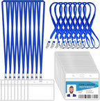 100 Pcs Clear Horizontal Badge Id Card and 100 Pcs Lanyard, Reusable Lanyards for Id Badge Holder Name Tag Badge Holder with Lanyards for Adults Kids Business School Conferences (Blue)