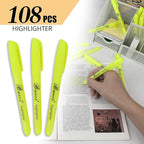 Buecs Highlighters Bulk Pack, 108 Count, Chisel Tip,Fluorescent Yellow, suitable for Adults Highlighting Planner Notes, Office School Supplies