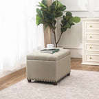 Decent Home 24" Storage Ottoman, Fabric Ottoman Foot Rest Stool with Hinged Lid, Tufted Rectangle Upholstered Footstool, Load up to 350 lb, for Living Room, Bedroom, Dorm, Beige, Bronze Rivets
