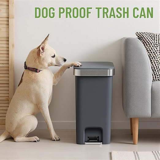 accep 2 Pack Bathroom Garbage Can with Lid, 2.6 Gallon /10 Liter Small Trash Can, Press Top Bin & Step Metal Pedal Trash Bin, Waste Basket for Bedroom, Home Offices, Small Spaces, Dorm (Black Gray)