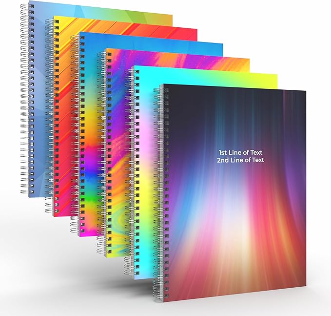 Custom Spiral Notebook Journals with Rainbow Colored Covers - 6 Pack of 8.5" x 11" – College Ruled, Hard Cover, 50 Sheets Per Book – For Journaling, Office, School Supplies, etc.