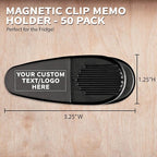 50 Magnetic Memo Holders Set - Customizable Text, Logo - Large Clip, Plastic - Black