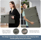 Graciadeco Large 17" 36 Quart Collapsible Stackable Storage Bins with Lids, 3 Packs Dark green Foldable Fabric Closet Storage Boxes with Lids, Heavy-duty Linen Cube Baskets(17x12x11)