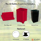 Sturdy Essentials Campus Collection 32 Gallon Square 100% Recycled Plastic Heavy Duty Indoor or Outdoor Commercial Trash Can with Push Lid | Great for Schools and Businesses - Red