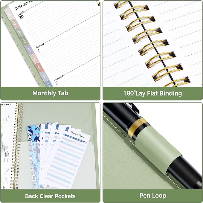SUNEE 2026 Weekly & Monthly Planner 6.4"x8.5"- 12 Month (January 2026 - December 2026), Vegan Leather Cover, Pocket, Bookmark, Notes, Monthly Tab, Sage Green