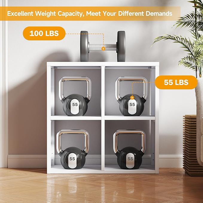 IRONMIX Metal Short Bookshelf, White Small Bookshelf with Storage, Modern 4 Cube Storage Organizer with Shelves, Open Cube Shelf, Small TV Stand for Home Office Library (White, 700-2 Set)