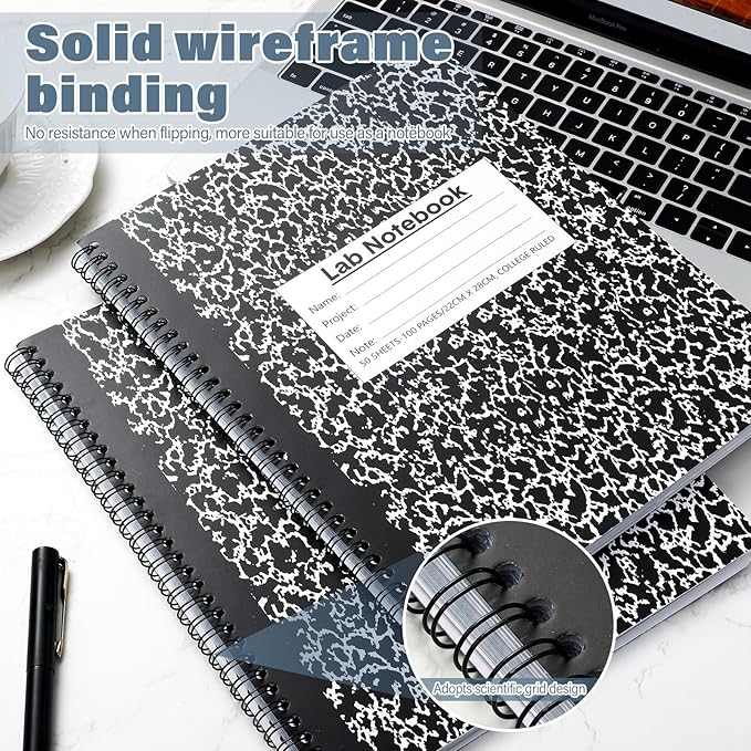 Affrolling 2 Pack Carbonless Lab Notebook Carbon Copy 8.5'' X 11'' Laboratory Engineering Chemistry Computation Notebook Science Grid Contains 50 Sets of Pages 100 Pages Total Coil Binding(Black)