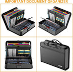 DocSafe Accordion File Organizer Bag with Lock, Fireproof Water Resistant Expanding File Folder with Multi Colorful Pockets,Document Organizer Safe Storage for Important Documents and More, Black