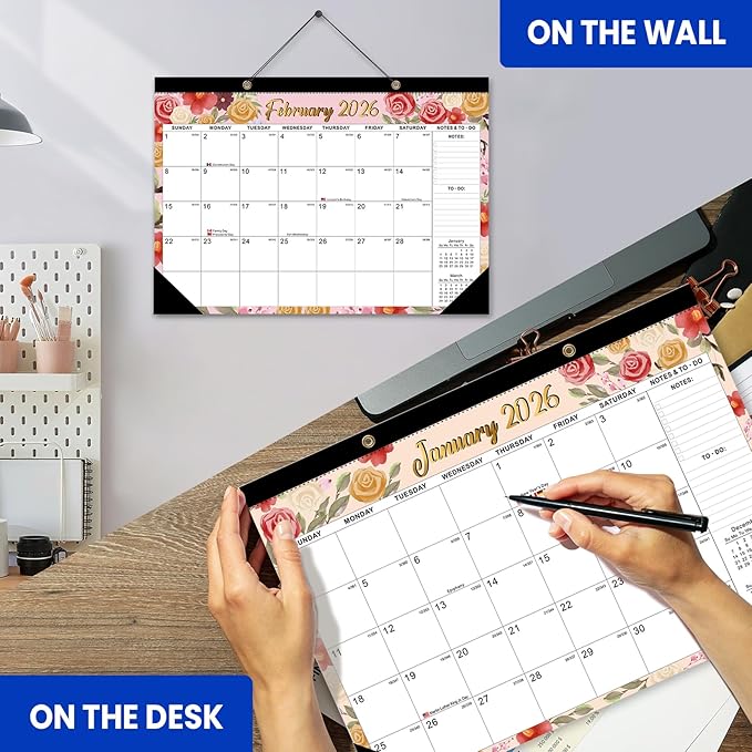 COMIX 12 Month Desk Calendar 2026 (Jan 2026–Dec 2026) – 17" x 12" Wall Calendar with to-Do List & Notes,2026 Calendar Monthly Planner for Home, School, or Office Organization
