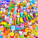 Palmatte 140PCS Mini Animal Erasers Bulk Kids Prizes Treasure Box Toys Classroom Rewards Teacher Must Haves Desk Pets Back to School Supplies Random Eraser Party Favors Kids Toys Gifts Pinata Stuffers