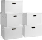 Graciadeco Large 17" 36 Quart Collapsible Stackable Storage Bins with Lids, 5 Packs White Linen Fabric Closet Boxes with Lids, Storage Cube Baskets Container Organizers for Bedroom Office(17 x12 x11)