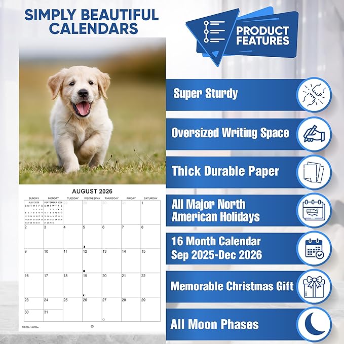 2026 Golden Retrievers Monthly Wall Calendar | Cute Dogs Calendar September 2025 - December 2026