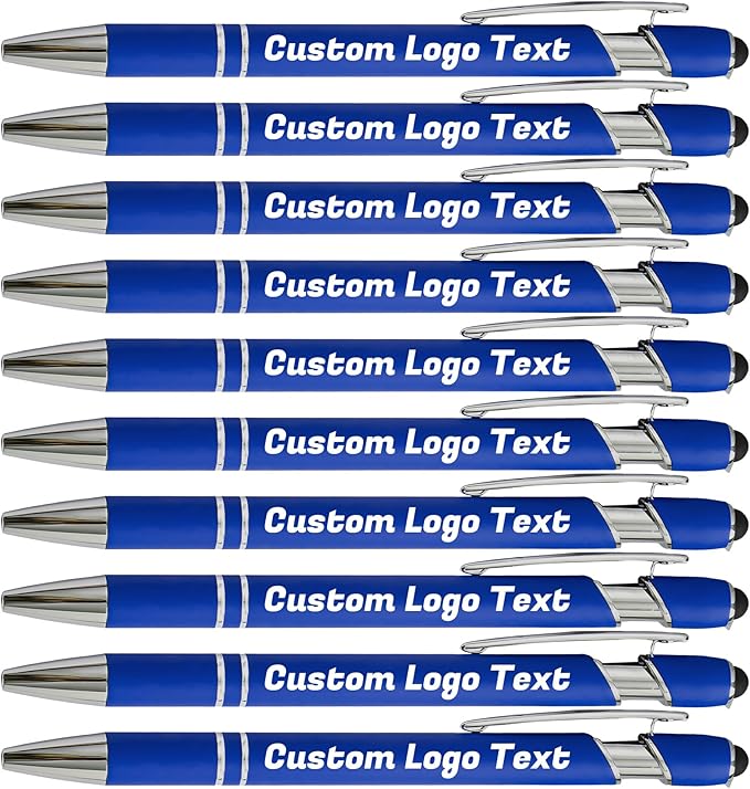 HEYZARDA Personalized Pens with Name Text Logo Custom Ballpoint Pen for Business Office Events with Stylus for Touchscreen 20 Pcs Blue