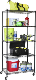 Seville Classics UltraDurable Heavy Duty NSF Solid Steel Wire Rack Storage Unit, Organizer for Garage, Warehouse, Office, Restaurant, Classroom, Kitchen, Black, 5-Tier Shelving, 36" W x 18" D