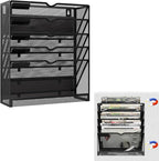 KZWKRG 6 Tier Magnetic File Holder, Large Capacity Mesh Hanging Wall Organizer Vertical Magnetic Hanging File Organizer, Magnetic File Folder Holder for File Cabinets, Office, Whiteboard (Black)