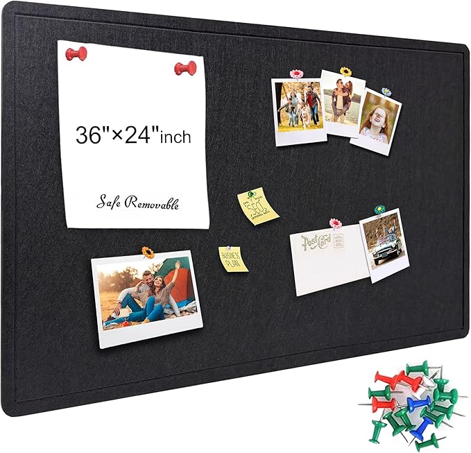 Yunihome Large Bulletin Board - Foldable 36x24 Inches Cork Board Alternative with 20 Push Pins, 3' x 2' Self-Adhesive Felt Bulletin Board for Wall, Home Office Classroom Decor