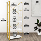 CAPHAUS 5 Tier Bookshelf, 24 Inch Width Free Standing Shelf, Bookcase Shelf Storage Organizer, Industrial Book Shelves for Home Office, Living Room, Kitchen, White Wooden Shelves & Gold Frame