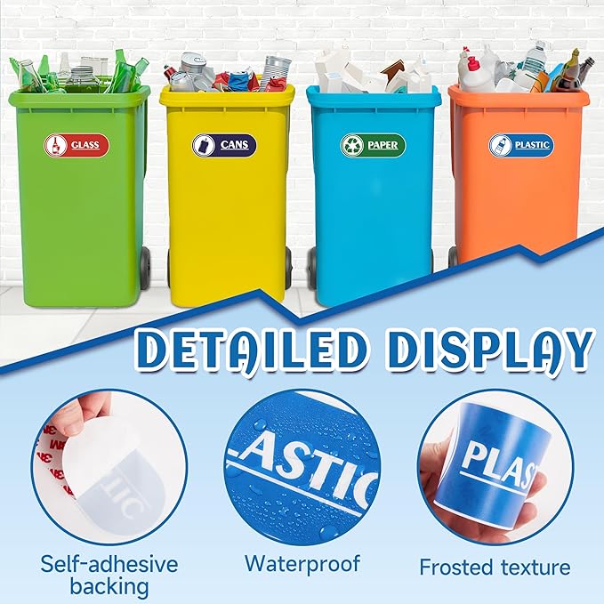 4PCS Recycle Stickers for Trash Bins,Self-adhesive Waterproof Trash Recycle Stickers, Recycling Labels for Trash Can, Home, Office, Apartment, Hotel, School and Public Area