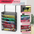 GDINDINFAN 6-Tier Hanging File Organizer Office Cubicle Accessories for Work Organizer Wall Mount File Holder for Mails Folders Papers Magazine Organization, Black