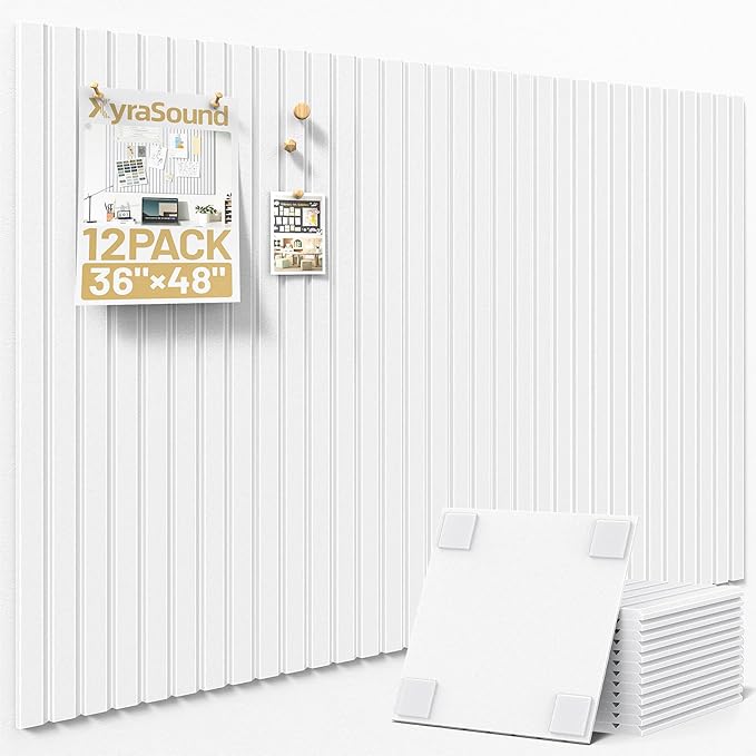 Large Cork Board for Wall 36" x 48" White Bulletin Board with Safe Removable Adhesive Squares for Pictures Photos, Alternative CorkBoard Felt Pin Boards Tiles for Office Classroom Wall Decor - 12 Pack