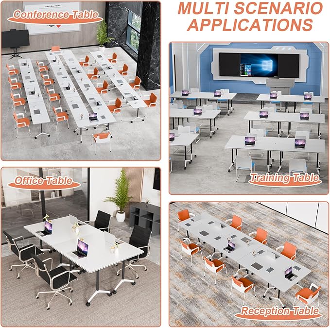 Conference Table Flip Top Mobile Conference Room Tables,Folding Conference Table with Wheels,Large Meeting Training Seminar Table Saving Space for Office Classroom(12A,70.8'')